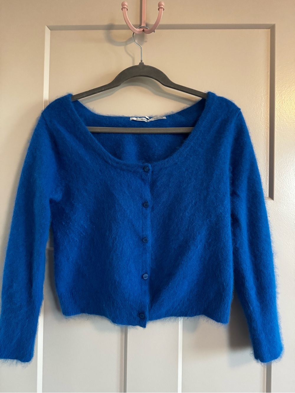 Urban Outfitters Electric Blue Fuzzy Button-Front Angora Blend Cardigan